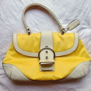 Coach Soho White Leather Trim and Yellow Fabric Hand Bag